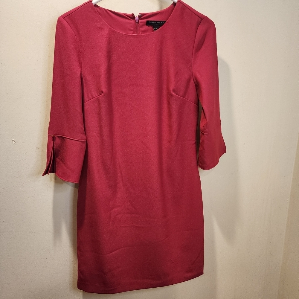 Banana Republic Red 3/4 Sleeve Shirt Dress Size 0